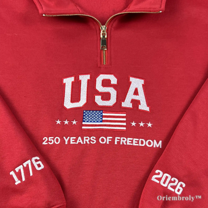 patriotic quarter zip sweatshirt USA embroidered pullover