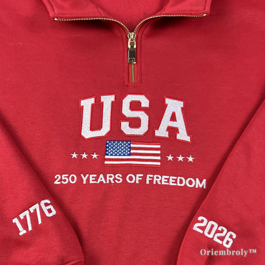patriotic quarter zip sweatshirt USA embroidered pullover