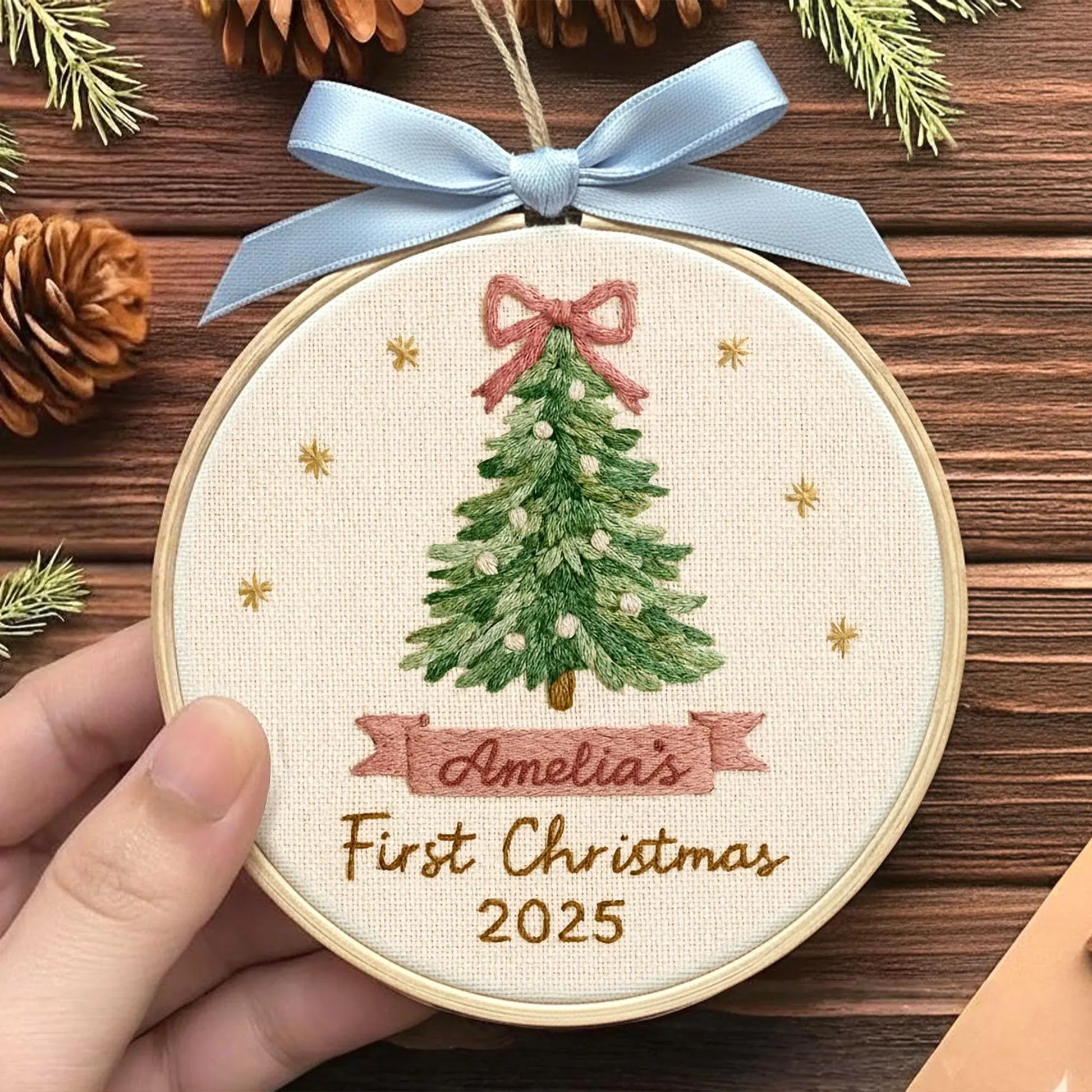 Custom embroidered baby girl Christmas tree ornament