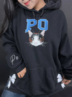 Personalized cat face embroidered sweatshirt with pet name, ideal gift for cat moms
