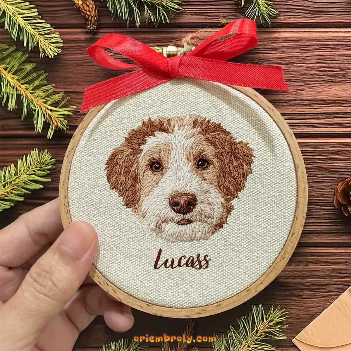 Personalized dog, cat ornament with embroidery detail