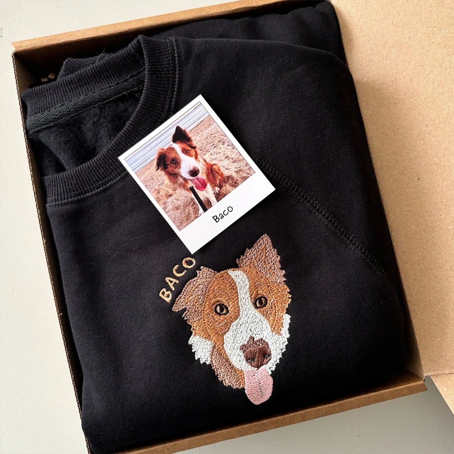 Personalized dog sweatshirt with custom embroidered pet design