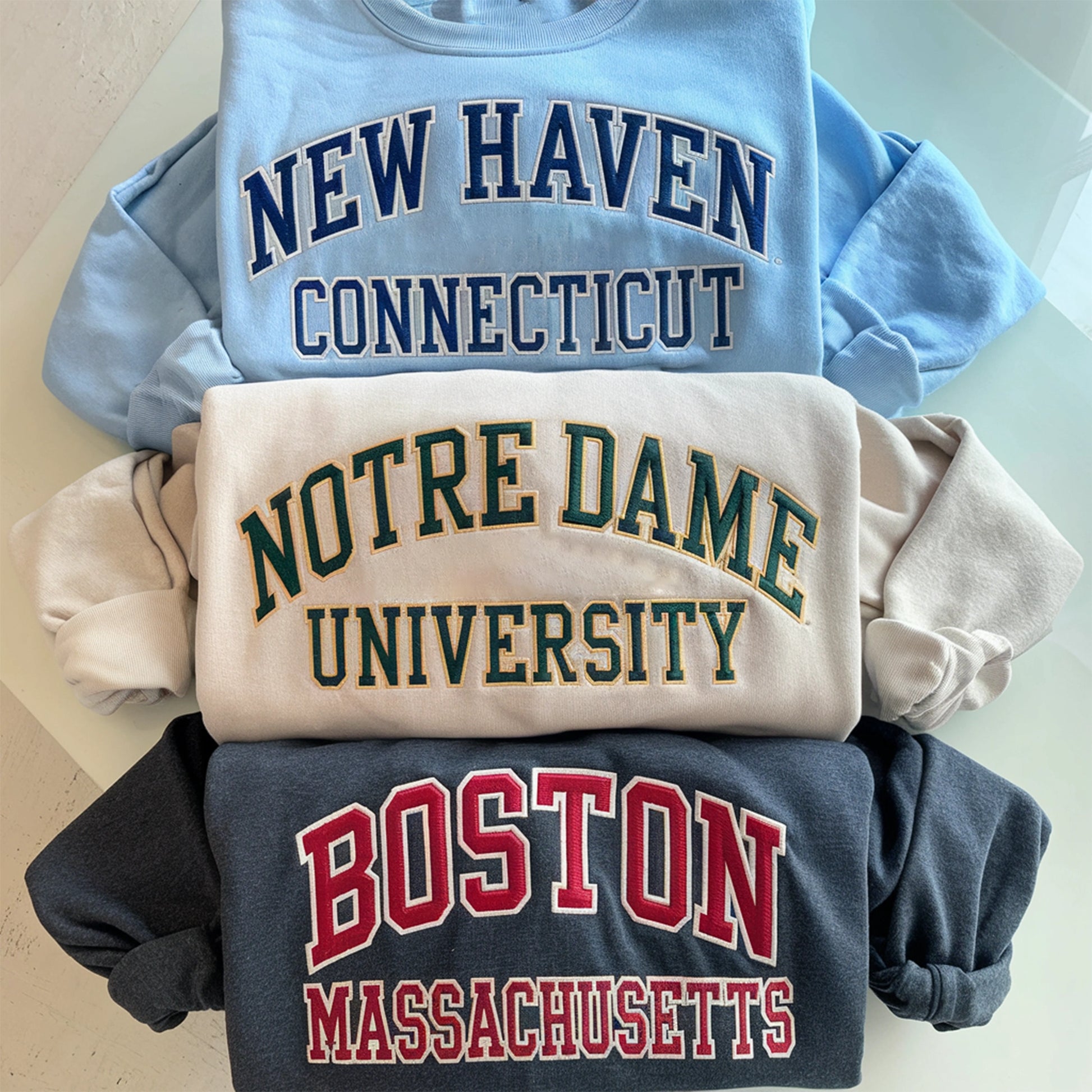 Personalized embroidered sweatshirt with custom name, university crewneck, and college hoodie.