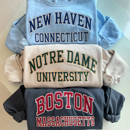 Personalized embroidered sweatshirt with custom name, university crewneck, and college hoodie.