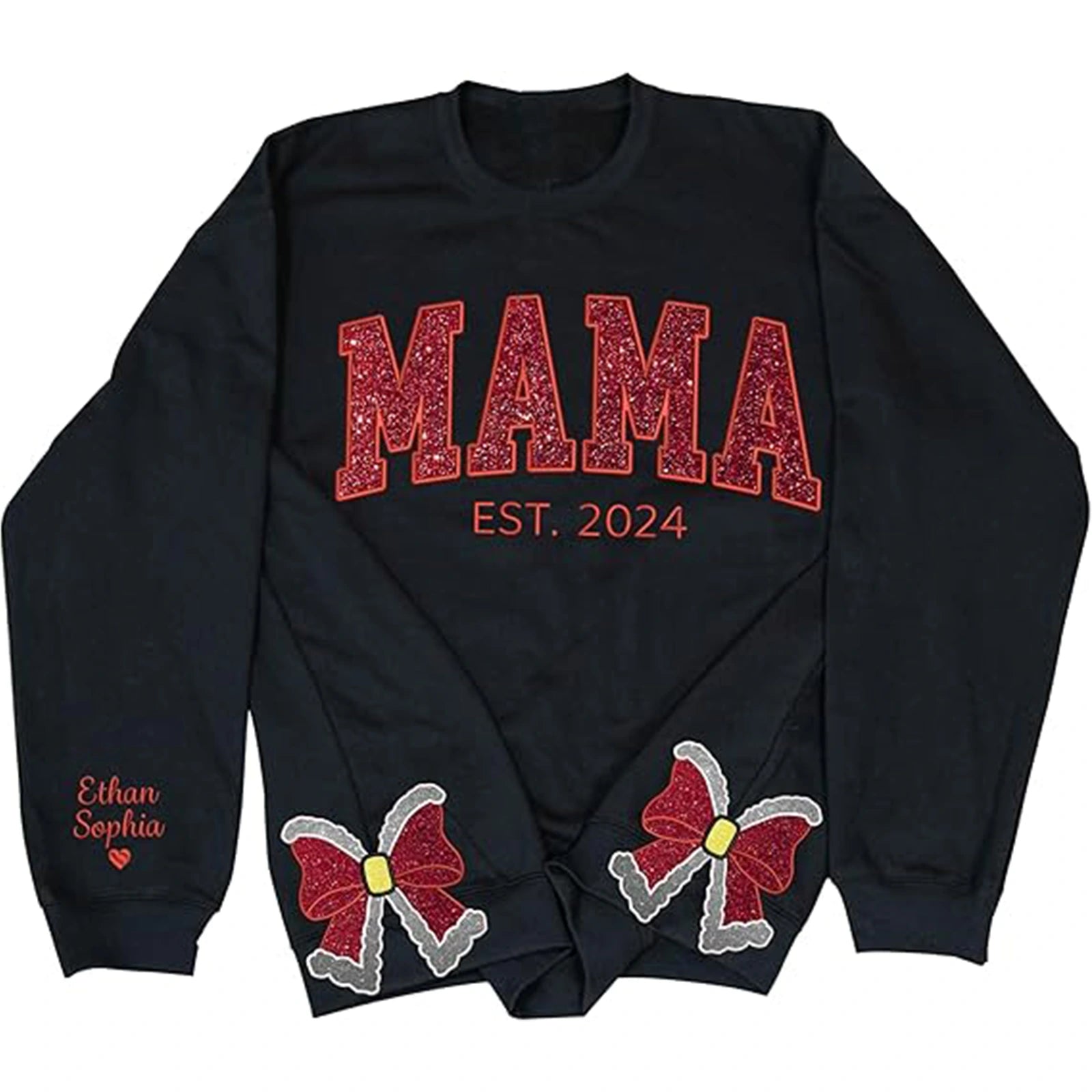 Personalized Mama side bow embroidered sweatshirt – custom applique crewneck for moms