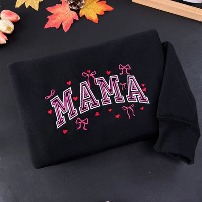 Front view of the Personalized Mama Side Bow Embroidered Sweatshirt