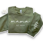 Personalized Mama Sweatshirt with Kid Names embroidered on sleeve – perfect gift for moms.