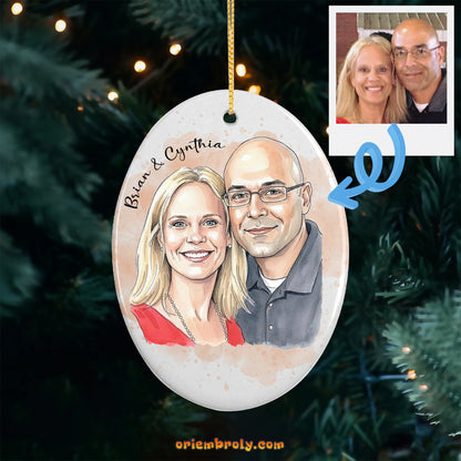Watercolor holiday ornament with custom picture