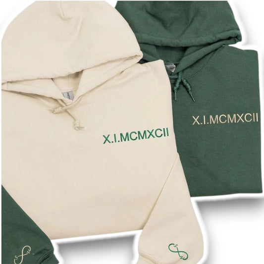 Personalized Roman numeral anniversary hoodie for couples