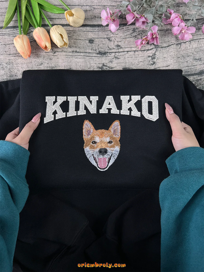 Custom Shiba Inu face embroidery with pet name