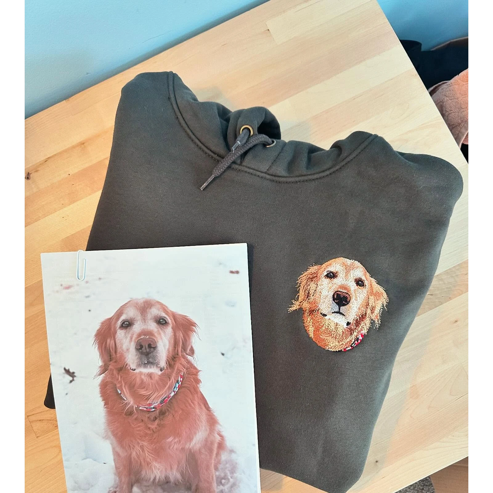 Pet face embroidered sweatshirt with custom dog design