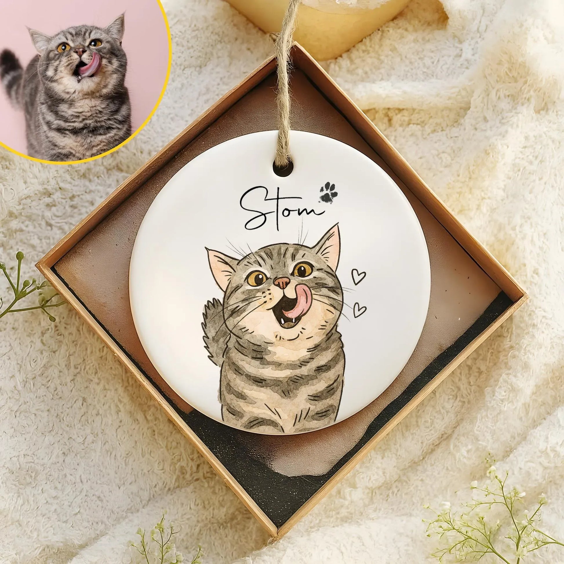 Pet remembrance ornament with soft watercolor style
