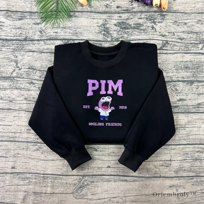 pim inspired embroidered cartoon crewneck sweatshirt front view