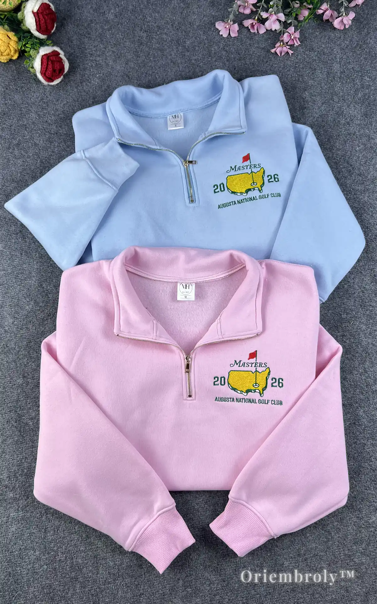 Pink Augusta National Golf Club embroidered quarter-zip fleece. Ideal for a chic clubhouse outfit, tennis matches, or casual spring outings in the US