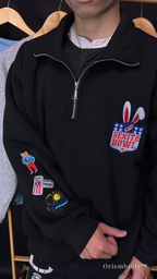 Detailed sleeve patch embroidery on Team Benito sweatshirt