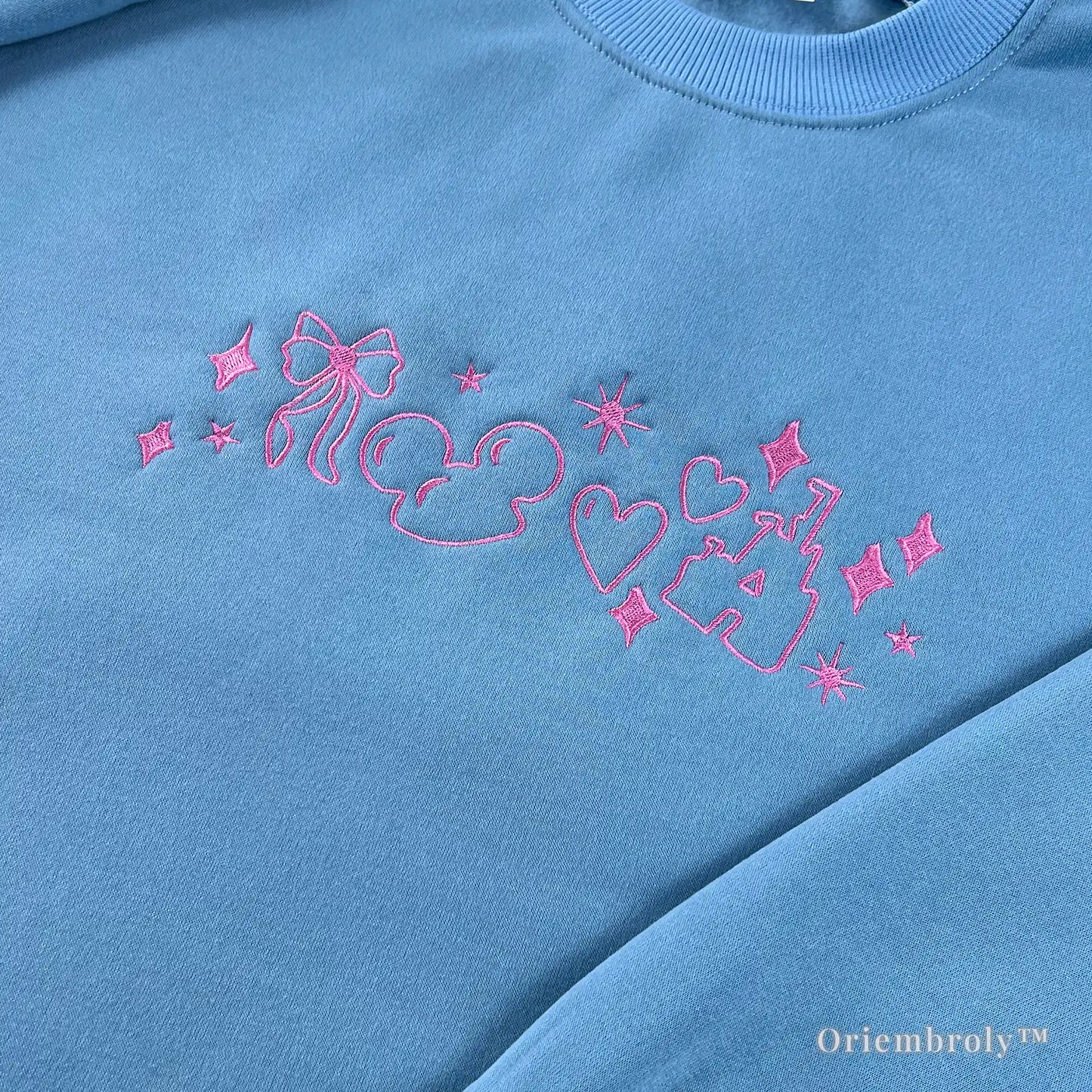 pink hearts and stars embroidery detail on aesthetic sweatshirt
