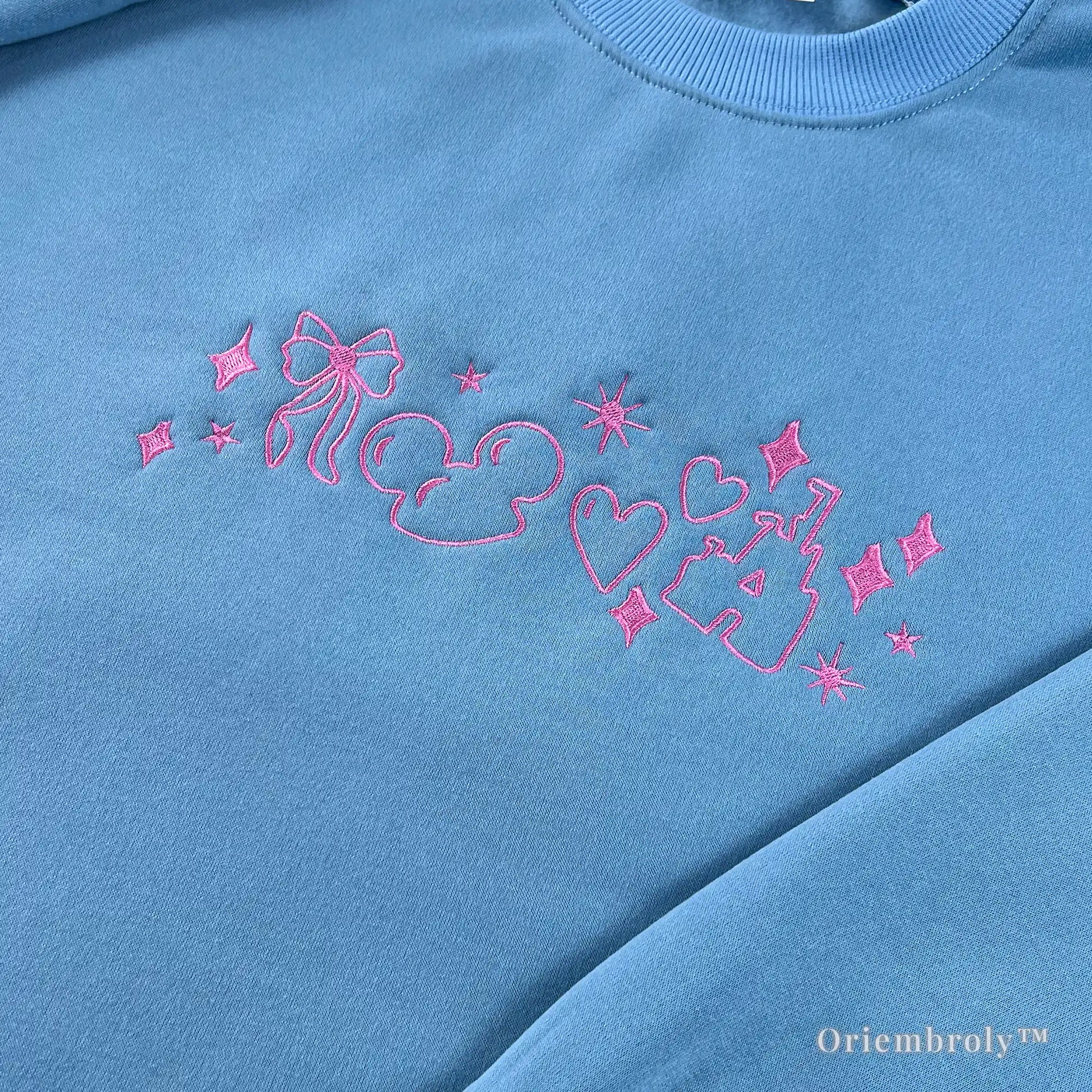 pink hearts and stars embroidery detail on aesthetic sweatshirt