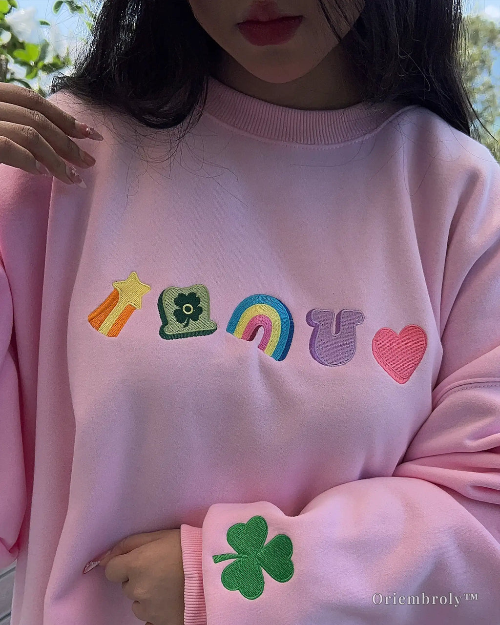 pink st patricks day embroidered sweatshirt outfit