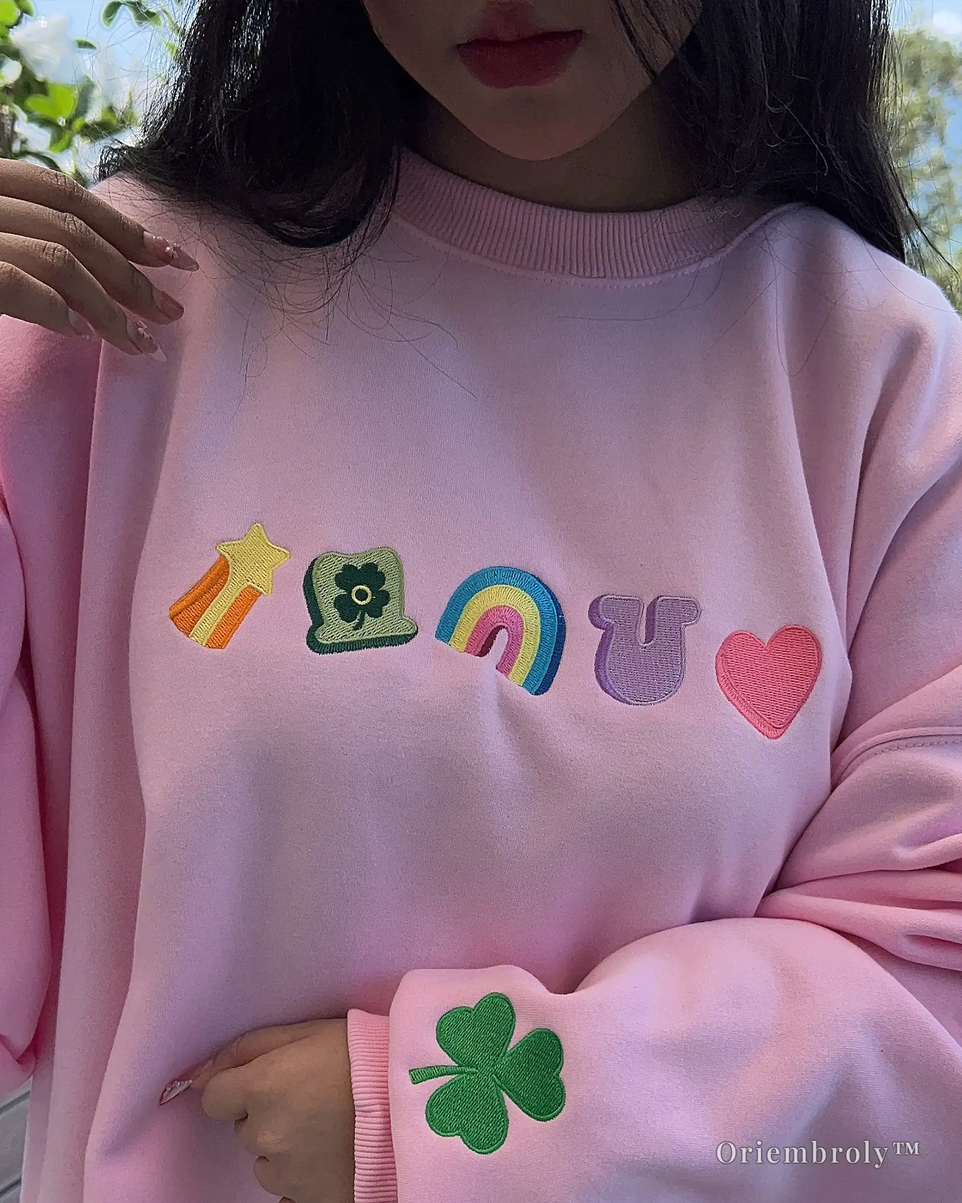 pink st patricks day embroidered sweatshirt outfit
