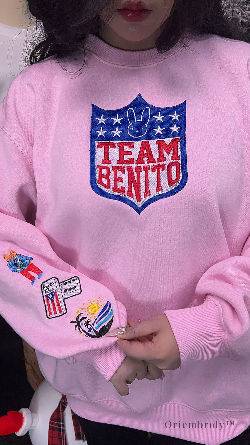Pink embroidered football fan crewneck sweatshirt
