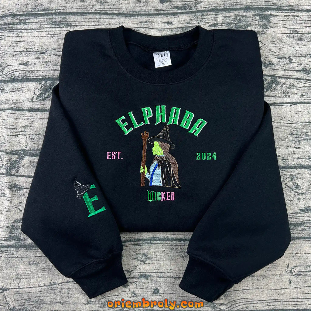 Detailed embroidery of Pink Witch and Green Witch design