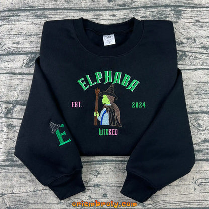 Detailed embroidery of Pink Witch and Green Witch design