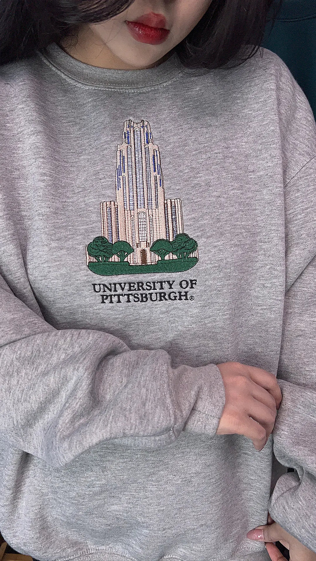 Pitt college crewneck with clean embroidery