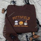 Embroidered Pottsfield Harvest Festival Sweatshirt - Gothic Halloween Pumpkin Skeleton Crewneck