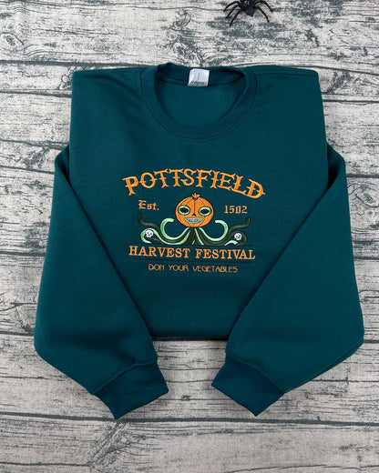 Pottsfield Festival embroidered crewneck – cozy sweatshirt for Halloween and fall season