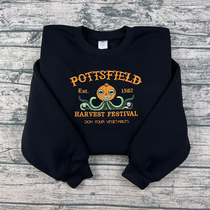 Pottsfield Harvest Festival embroidered sweatshirt – cozy Halloween fall crewneck for autumn lovers
