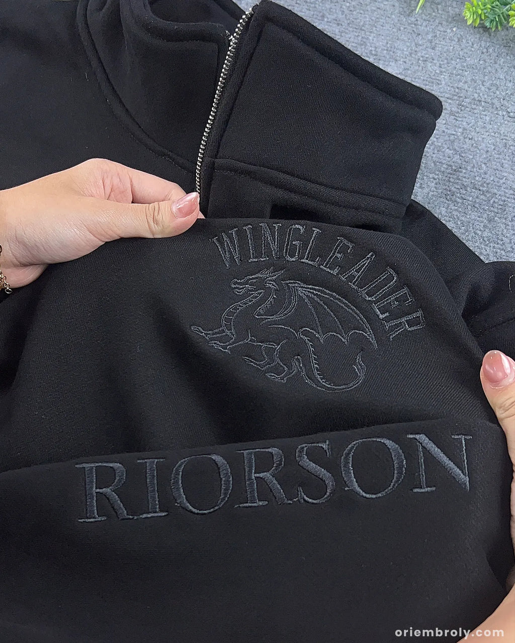 Premium embroidered dragon quarter zip sweatshirt