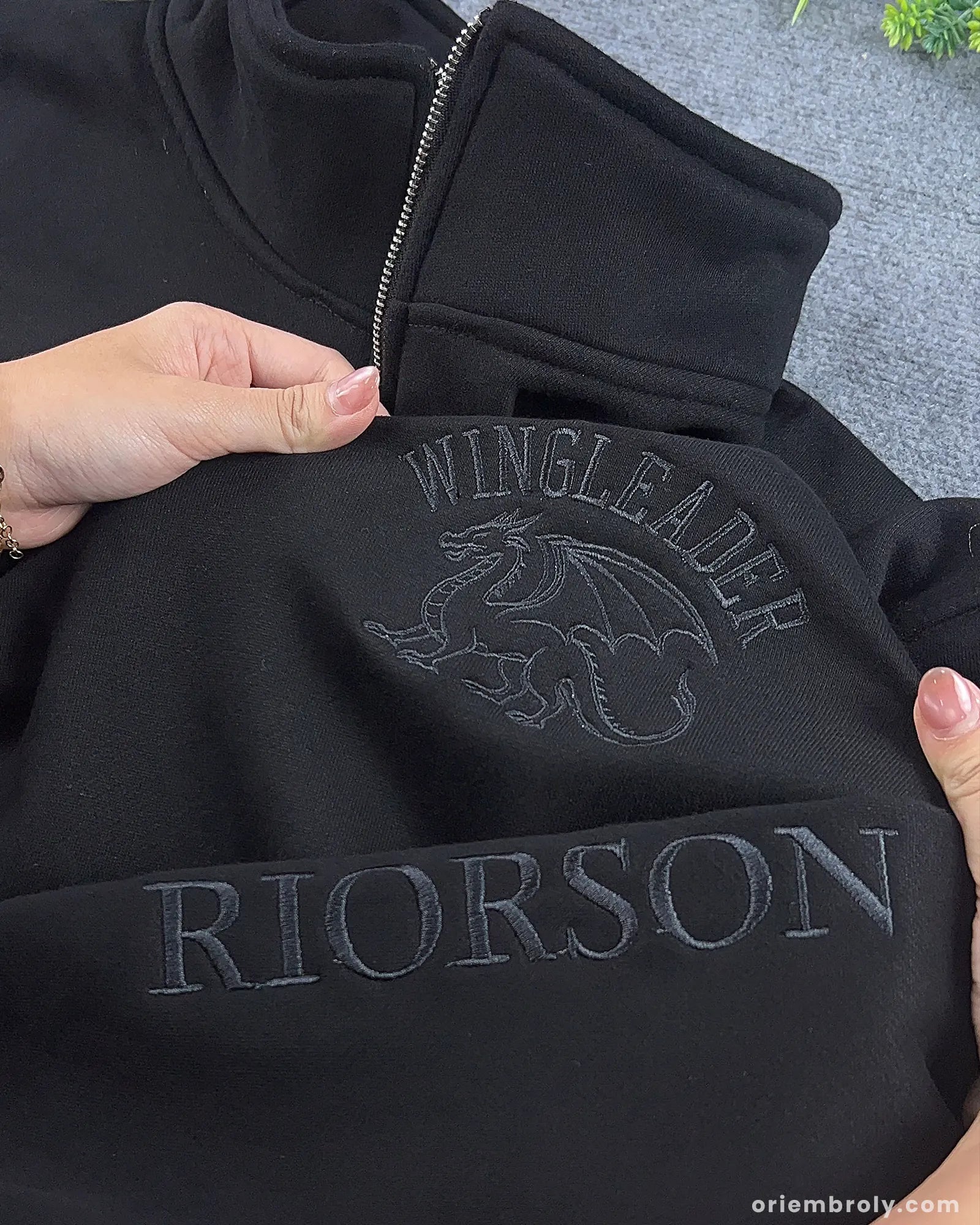 Premium embroidered dragon quarter zip sweatshirt