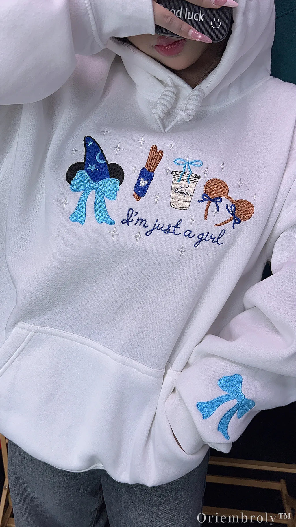 high density satin stitch embroidery on heavyweight hoodie