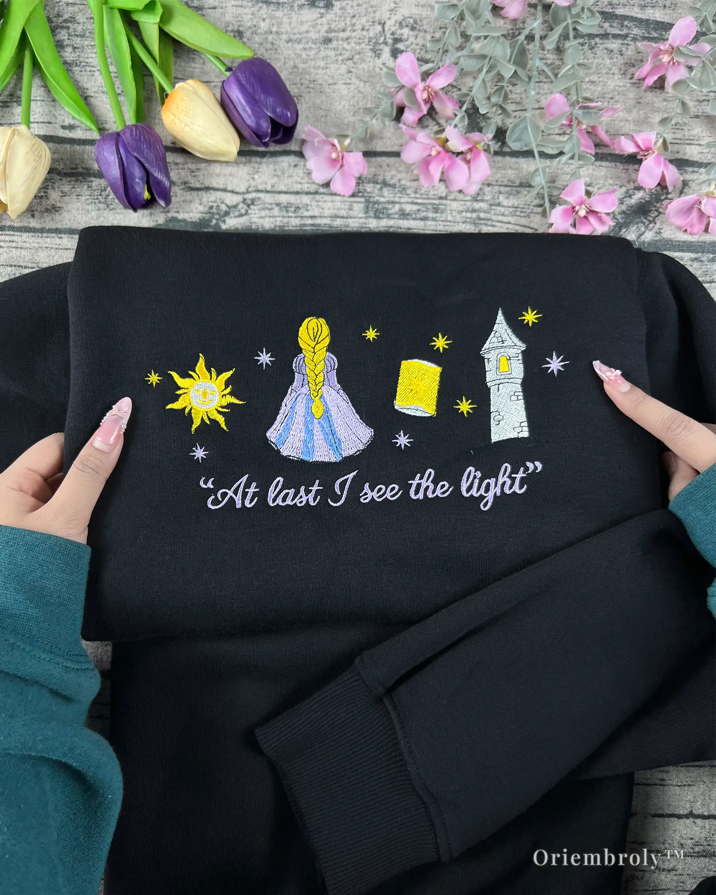 high density satin stitch embroidery texture on crewneck