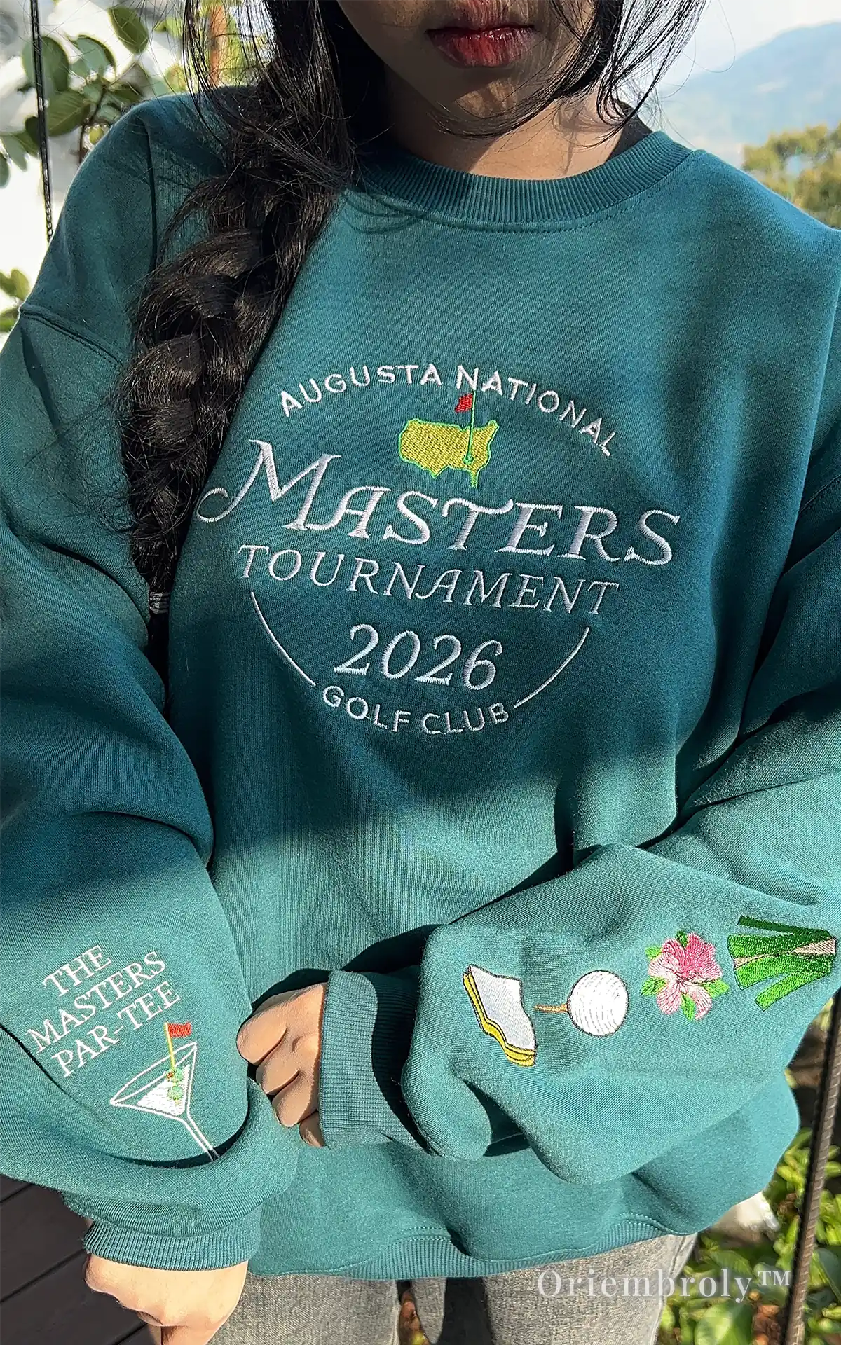 Preppy teal sweatshirt with custom golf club embroidery. Ideal for women's golf fashion, clubhouse events, or everyday wear for those who love the golf lifestyle