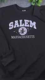 Salem Massachusetts Purple Plaid Varsity Flying Witch Embroidered Sweatshirt