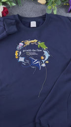 Go With The Flow Marine Life Sea Turtle Dolphin Embroidered Navy Sweatshirt