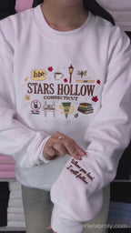 Cozy Small-Town Autumn Embroidered Crewneck Sweatshirt with Coffee & Book Design