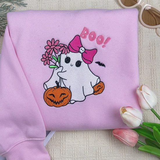 custom embroidered boo ghost pink hoodie sweaershirt halloween 2