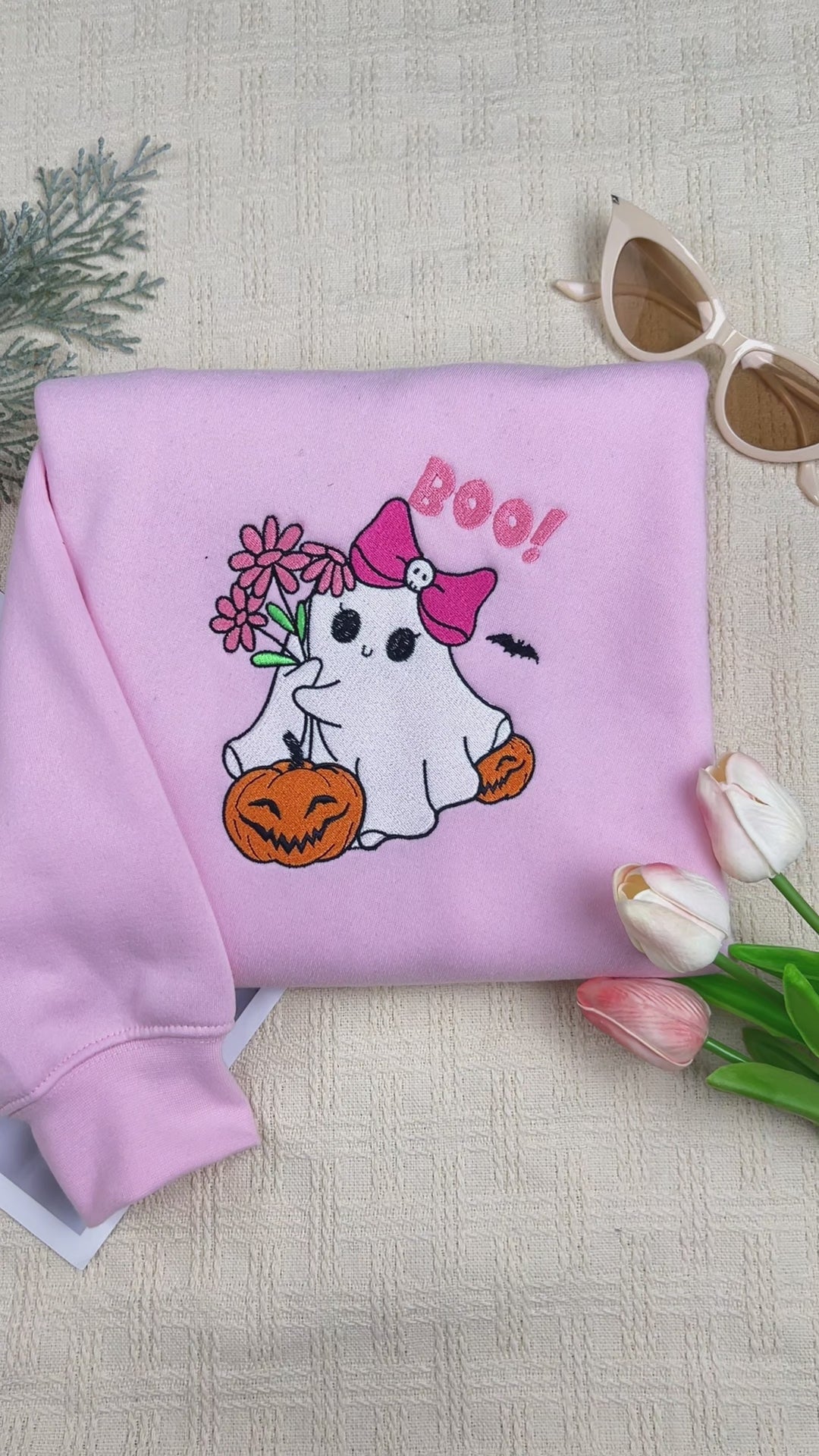 custom embroidered boo ghost pink hoodie sweaershirt halloween 2