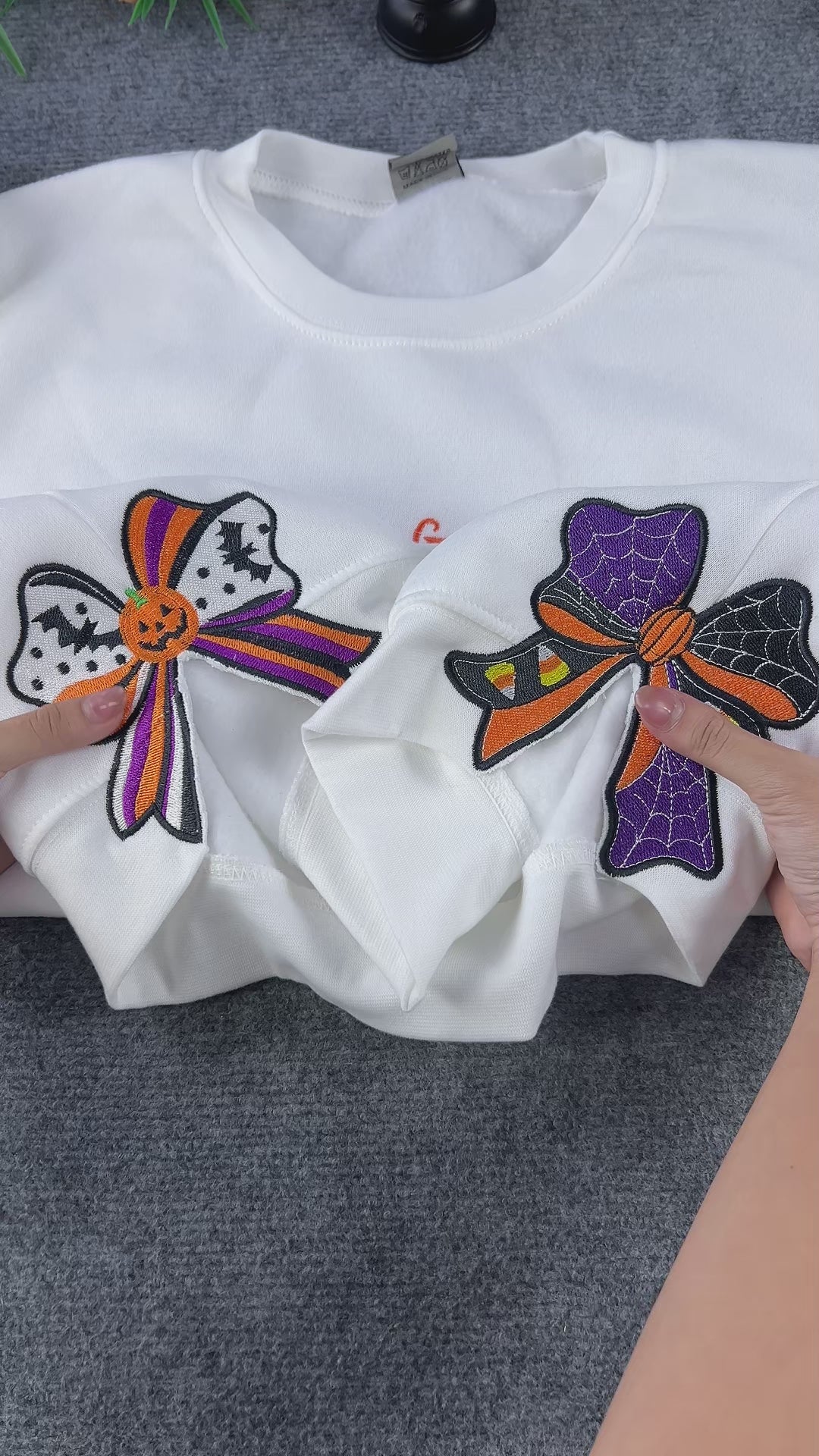 Side Bow Halloween Embroidered Sweatshirt – Vintage Witch Book Halloween Crewneck