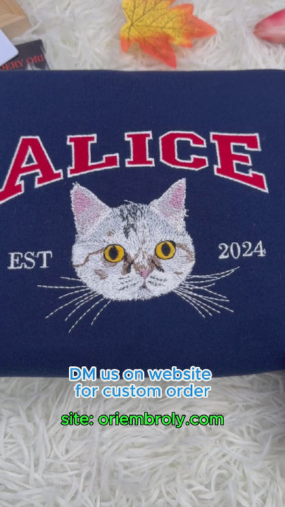 Custom Embroidered Sweatshirt with "Alice" Pet Portrait