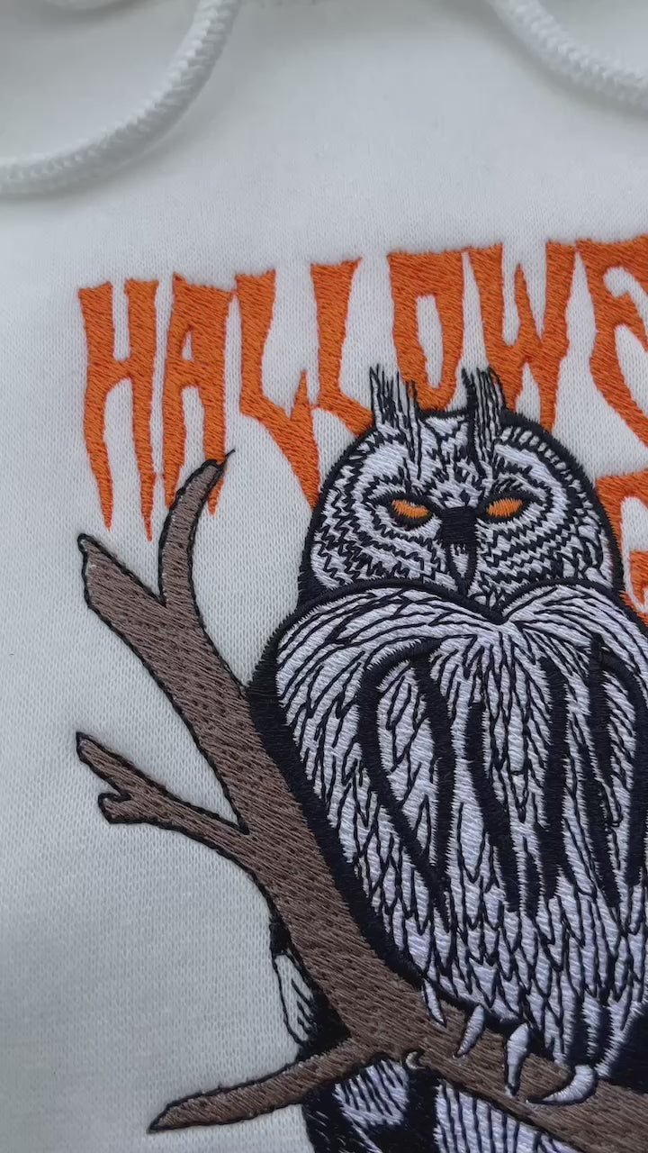 Halloween Embroidery Hoodie - Spooky Owl Gang, Perfect for Halloween