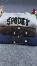 Beige Halloween embroidered crewneck sweatshirt