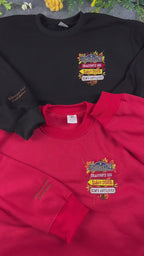 Stars Hollow Directional Signpost Embroidered Red and Black Crewneck Sweatshirt