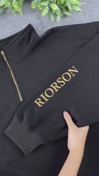Wingleader embroidered quarter zip sweatshirt with metallic gold dragon design