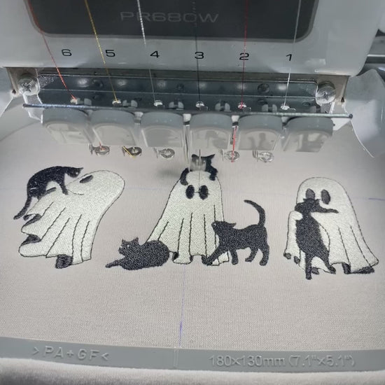 Ghost Cat Halloween Shirt Embroidered for Spooky Season