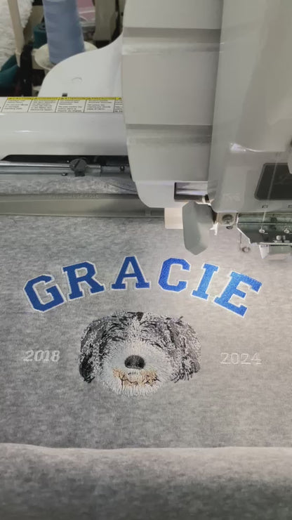 Custom Embroidered Sweatshirt with "GRACIE" Pet Portrait