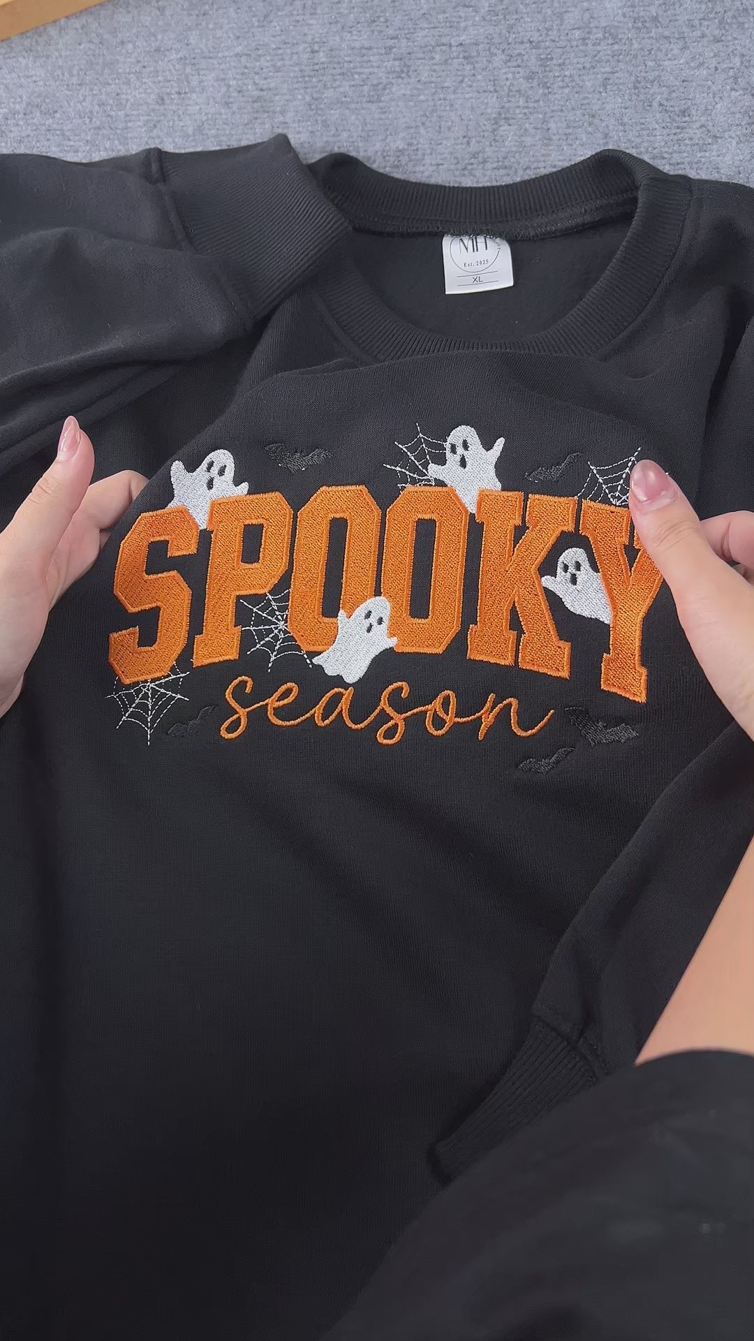 Spooky Season Embroidered Crewneck – Cute Ghost Halloween Sweatshirt