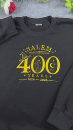 Salem Massachusetts 400 Years Witch Hat Moon Embroidered Black Sweatshirt